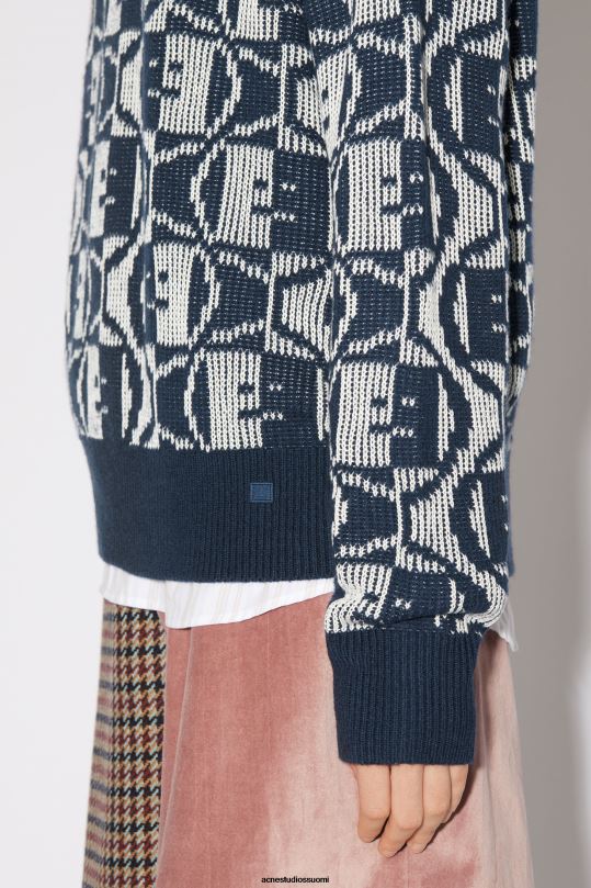 Acne Studios vaatteet laivastonsininen/kaurapuuro-melange 0VF2B87 jacquard-kaula-aukkoinen unisex-neule