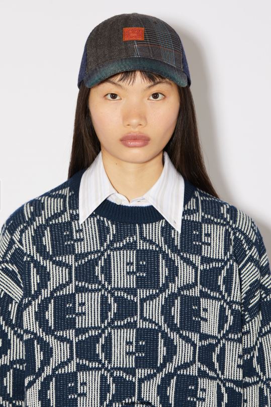 Acne Studios vaatteet laivastonsininen/kaurapuuro-melange 0VF2B87 jacquard-kaula-aukkoinen unisex-neule