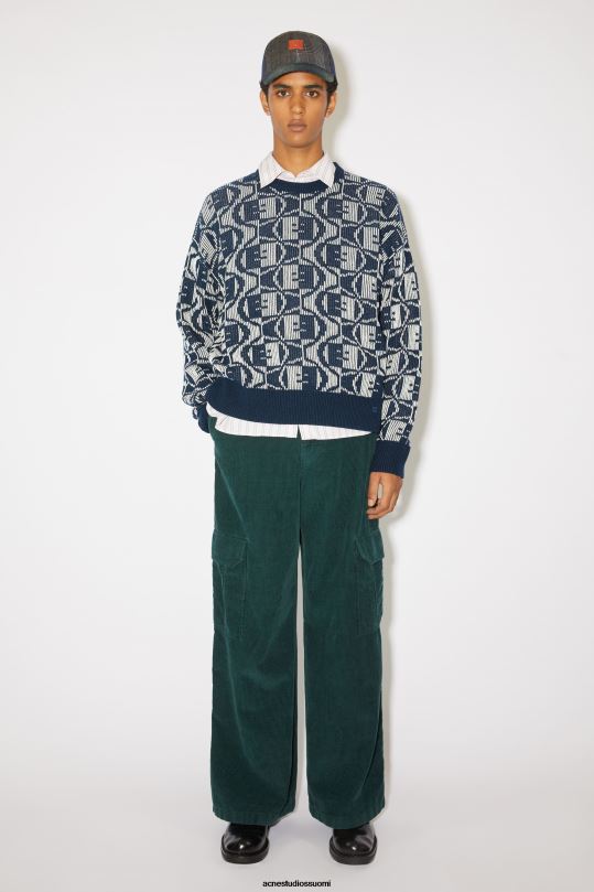 Acne Studios vaatteet laivastonsininen/kaurapuuro-melange 0VF2B932 jacquard-kaula-aukkoinen unisex-neule