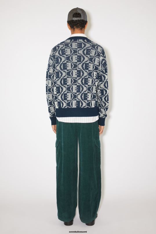 Acne Studios vaatteet laivastonsininen/kaurapuuro-melange 0VF2B932 jacquard-kaula-aukkoinen unisex-neule