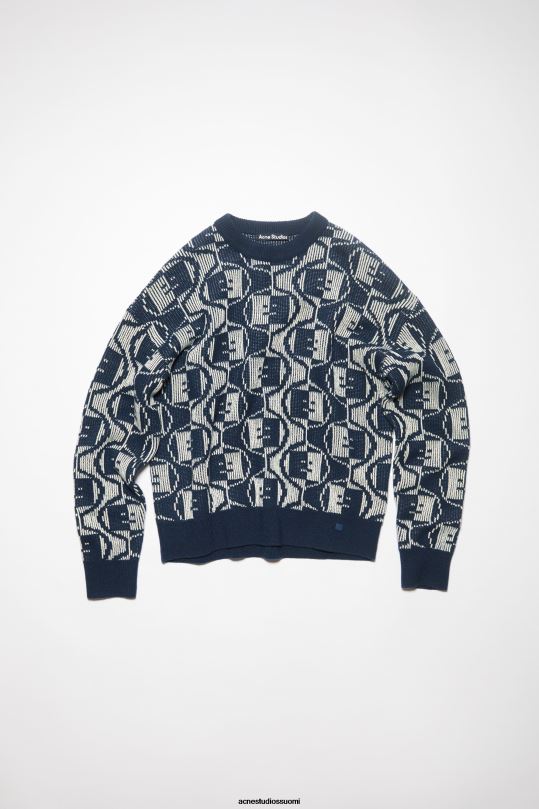 Acne Studios vaatteet laivastonsininen/kaurapuuro-melange 0VF2B932 jacquard-kaula-aukkoinen unisex-neule