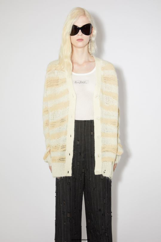 Acne Studios vaatteet luonnonvalkoinen/ecru 0VF2B98 ahdistunut raidallinen neuletakki