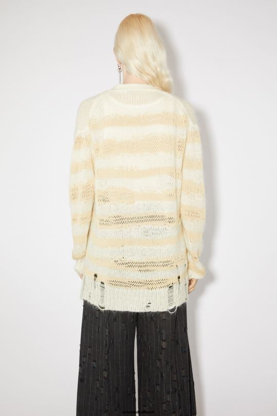 Acne Studios vaatteet luonnonvalkoinen/ecru 0VF2B98 ahdistunut raidallinen neuletakki