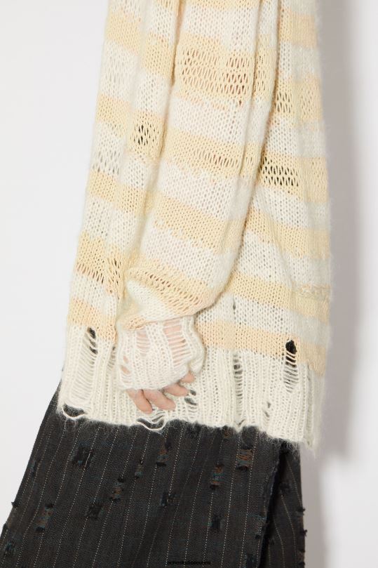 Acne Studios vaatteet luonnonvalkoinen/ecru 0VF2B98 ahdistunut raidallinen neuletakki