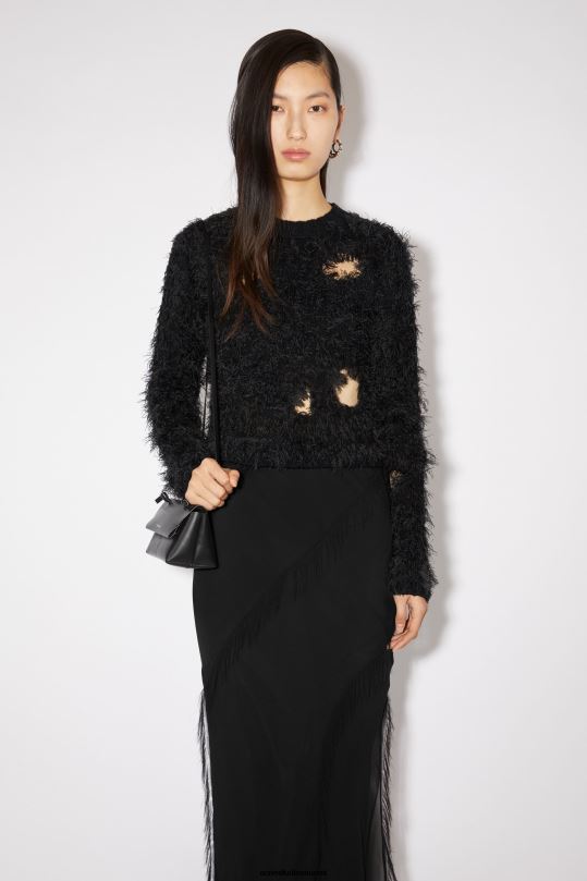 Acne Studios vaatteet musta 0VF2B107 villasekoite leikattu jumpperi kiitotien show