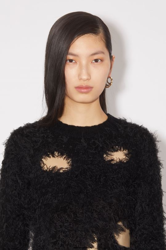 Acne Studios vaatteet musta 0VF2B107 villasekoite leikattu jumpperi kiitotien show