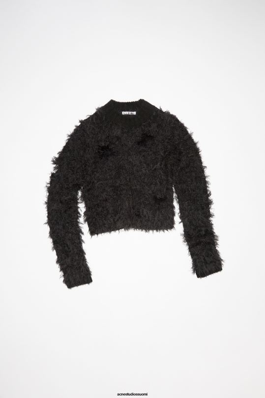 Acne Studios vaatteet musta 0VF2B107 villasekoite leikattu jumpperi kiitotien show