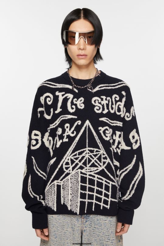 Acne Studios vaatteet musta/ekru 0VF2B1099 jacquard-logopusero