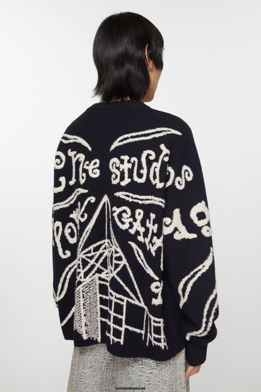 Acne Studios vaatteet musta/ekru 0VF2B1099 jacquard-logopusero