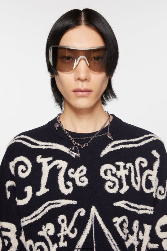 Acne Studios vaatteet musta/ekru 0VF2B1099 jacquard-logopusero