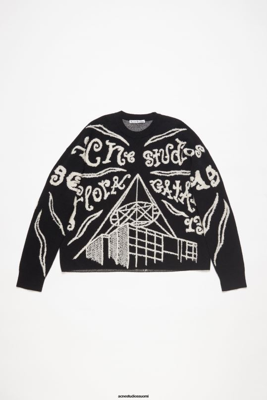Acne Studios vaatteet musta/ekru 0VF2B1099 jacquard-logopusero