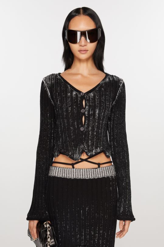 Acne Studios vaatteet musta valkoinen 0VF2B67 uurrettu painettu neuletakki