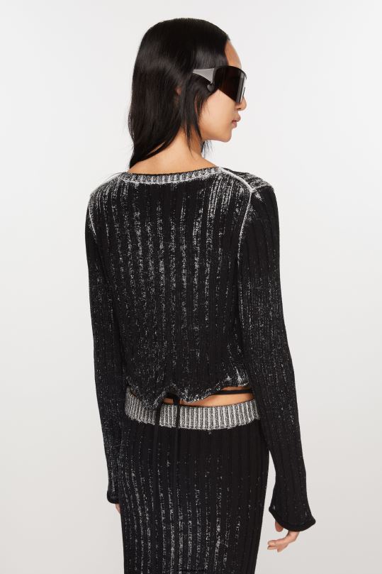 Acne Studios vaatteet musta valkoinen 0VF2B67 uurrettu painettu neuletakki