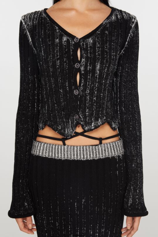 Acne Studios vaatteet musta valkoinen 0VF2B67 uurrettu painettu neuletakki