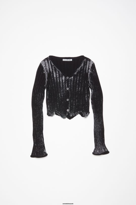 Acne Studios vaatteet musta valkoinen 0VF2B67 uurrettu painettu neuletakki