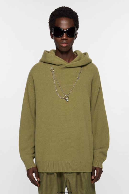 Acne Studios vaatteet oliivinvihreä 0VF2B1112 hupullinen kashmirsekoituspusero