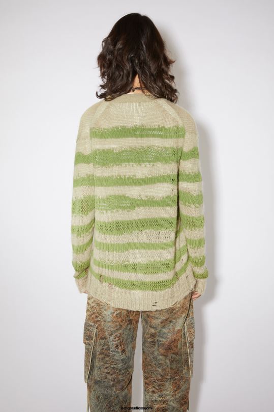 Acne Studios vaatteet salviavihreä/omenanvihreä 0VF2B101 ahdistunut raidallinen neuletakki