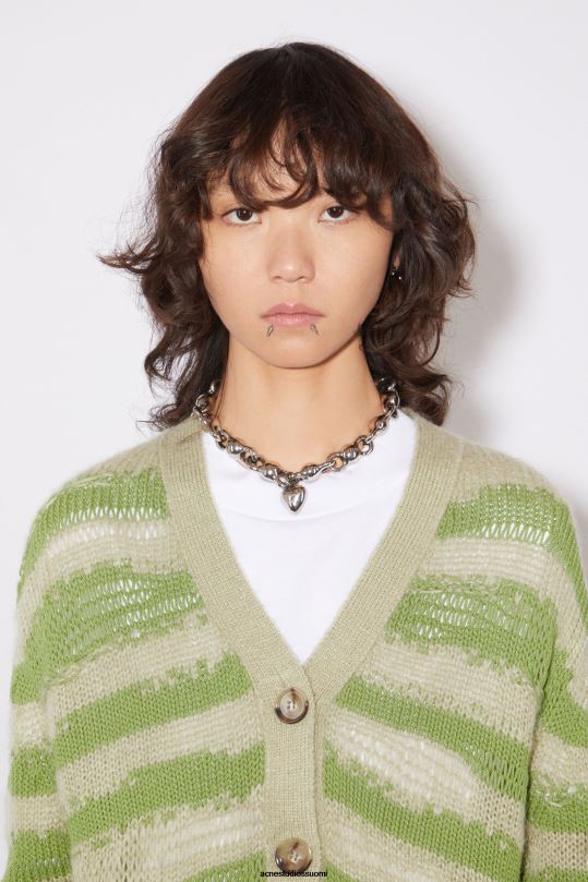 Acne Studios vaatteet salviavihreä/omenanvihreä 0VF2B101 ahdistunut raidallinen neuletakki
