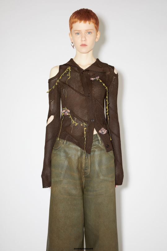 Acne Studios vaatteet suklaanruskea 0VF2B104 virkattu kukkaneuletakki kiitorataesitys