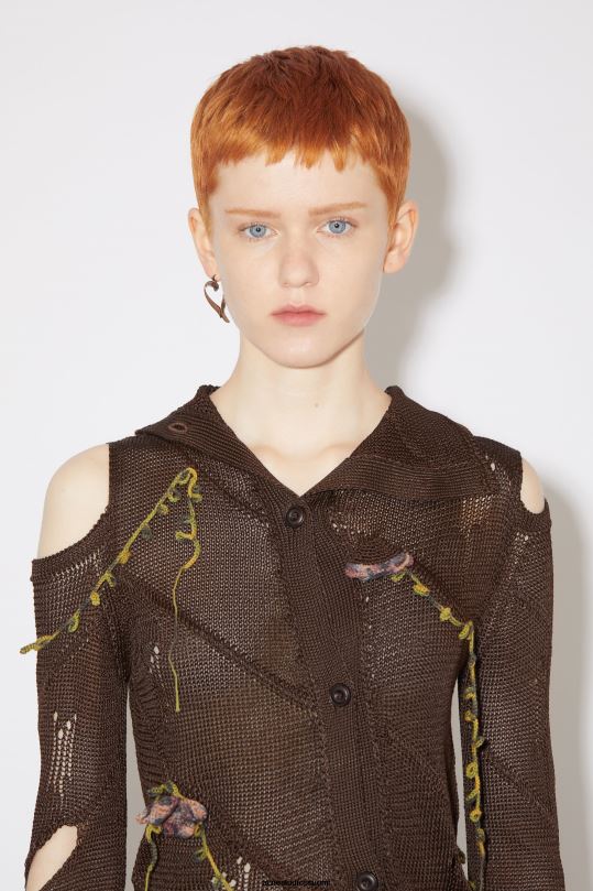 Acne Studios vaatteet suklaanruskea 0VF2B104 virkattu kukkaneuletakki kiitorataesitys