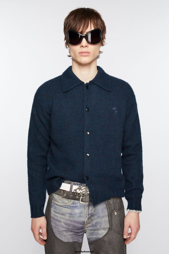 Acne Studios vaatteet syvän sininen melansi 0VF2B1111 poolo villatakki