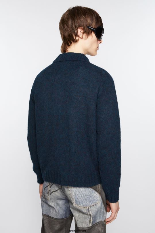 Acne Studios vaatteet syvän sininen melansi 0VF2B1111 poolo villatakki