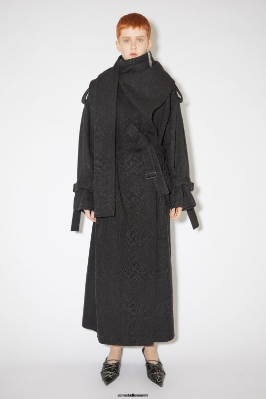 Acne Studios vaatteet harmaa/musta 0VF2B29 huivikaulus trenssitakki kiitotien esitys