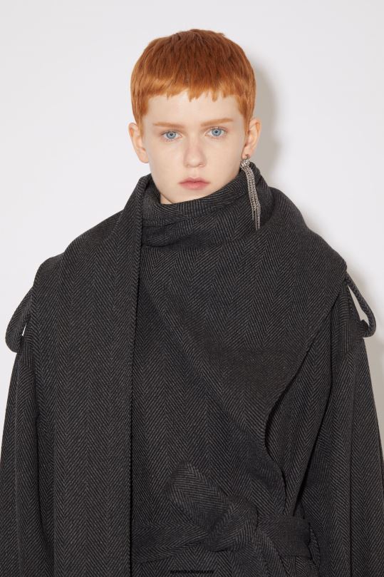Acne Studios vaatteet harmaa/musta 0VF2B29 huivikaulus trenssitakki kiitotien esitys