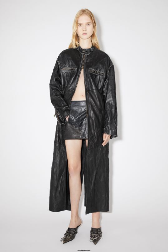 Acne Studios vaatteet musta 0VF2B42 pitkä nahkatakki kiitotien show