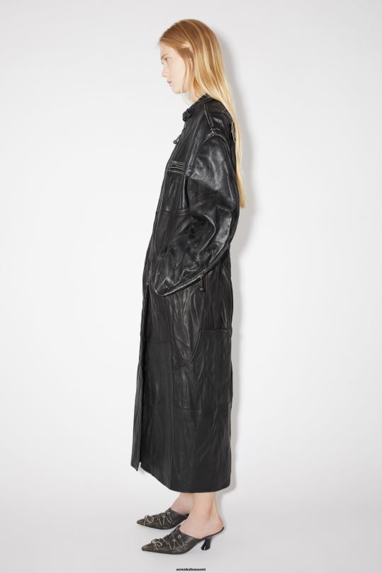 Acne Studios vaatteet musta 0VF2B42 pitkä nahkatakki kiitotien show