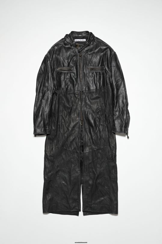 Acne Studios vaatteet musta 0VF2B42 pitkä nahkatakki kiitotien show
