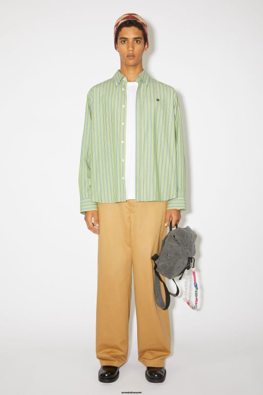 Acne Studios vaatteet kirkkaan vihreä/tummanvihreä 0VF2B1001 stipe-nappipaita unisex