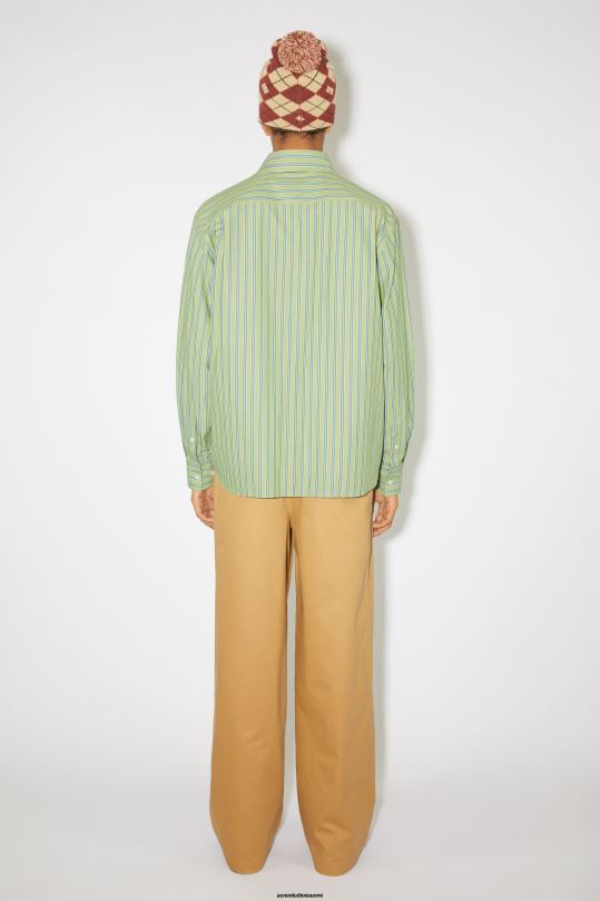 Acne Studios vaatteet kirkkaan vihreä/tummanvihreä 0VF2B1001 stipe-nappipaita unisex