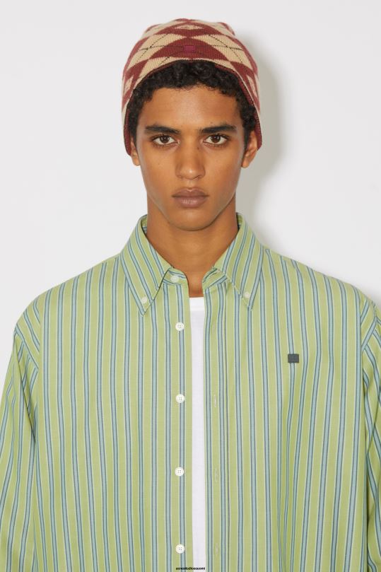Acne Studios vaatteet kirkkaan vihreä/tummanvihreä 0VF2B1001 stipe-nappipaita unisex