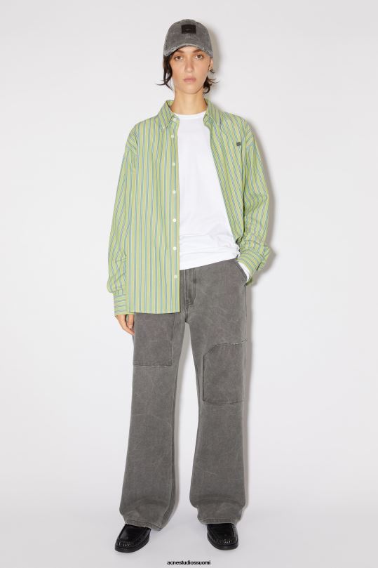 Acne Studios vaatteet kirkkaan vihreä/tummanvihreä 0VF2B178 stipe-nappipaita unisex