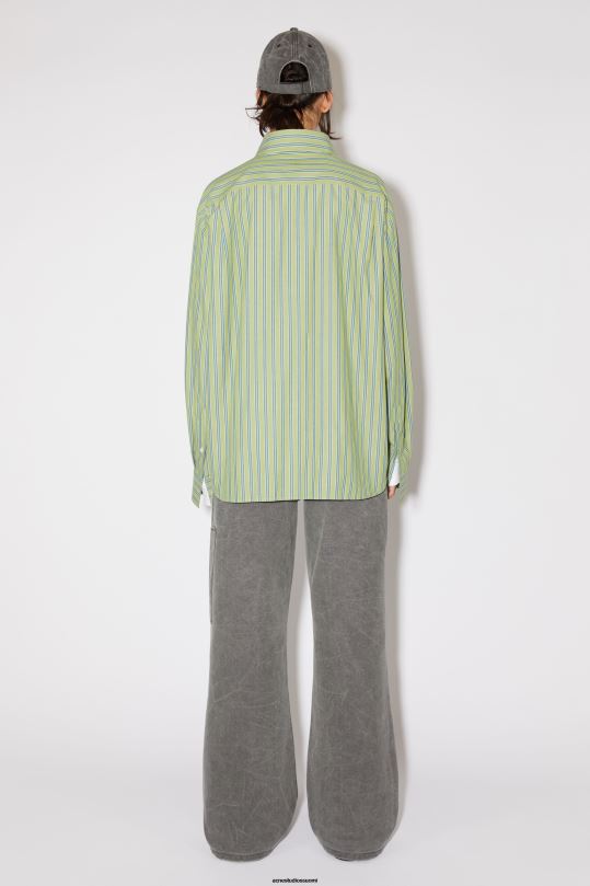 Acne Studios vaatteet kirkkaan vihreä/tummanvihreä 0VF2B178 stipe-nappipaita unisex