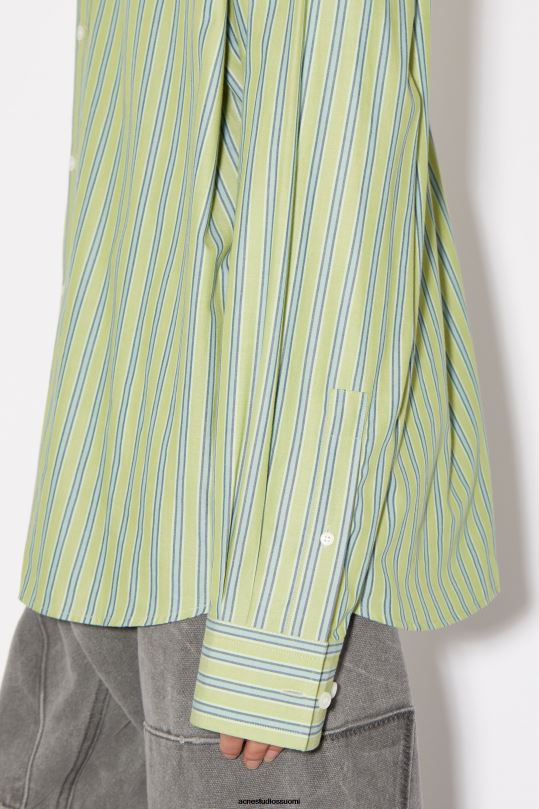 Acne Studios vaatteet kirkkaan vihreä/tummanvihreä 0VF2B178 stipe-nappipaita unisex