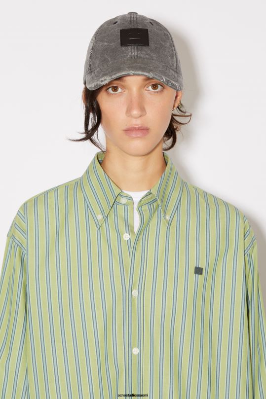 Acne Studios vaatteet kirkkaan vihreä/tummanvihreä 0VF2B178 stipe-nappipaita unisex