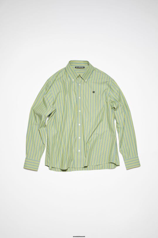 Acne Studios vaatteet kirkkaan vihreä/tummanvihreä 0VF2B178 stipe-nappipaita unisex
