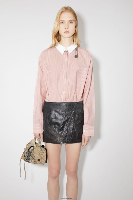Acne Studios vaatteet lohen vaaleanpunainen/valkoinen 0VF2B193 klassinen pitkähihainen paita