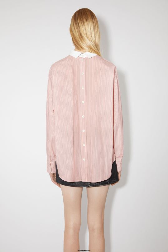 Acne Studios vaatteet lohen vaaleanpunainen/valkoinen 0VF2B193 klassinen pitkähihainen paita