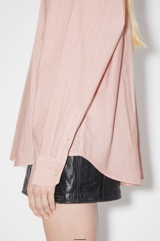 Acne Studios vaatteet lohen vaaleanpunainen/valkoinen 0VF2B193 klassinen pitkähihainen paita