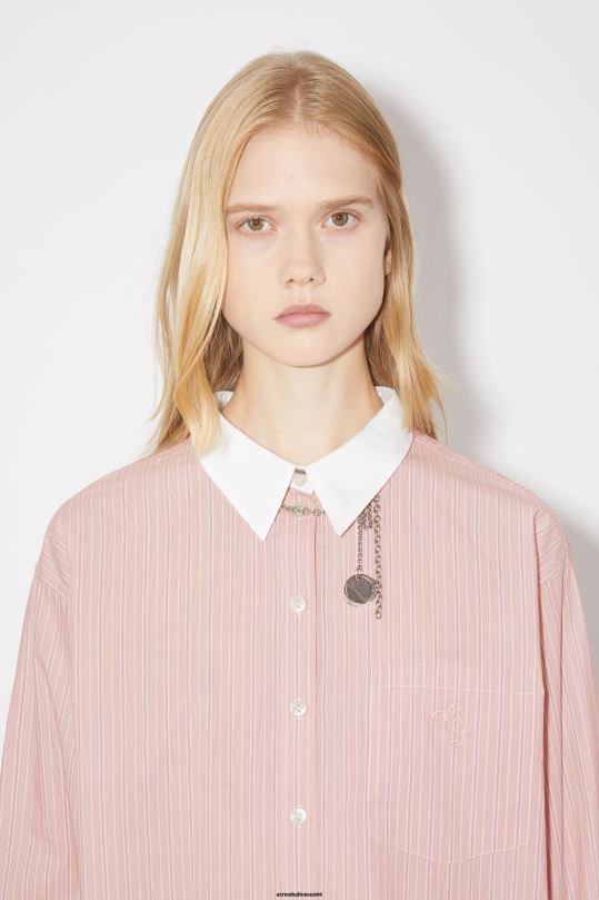 Acne Studios vaatteet lohen vaaleanpunainen/valkoinen 0VF2B193 klassinen pitkähihainen paita