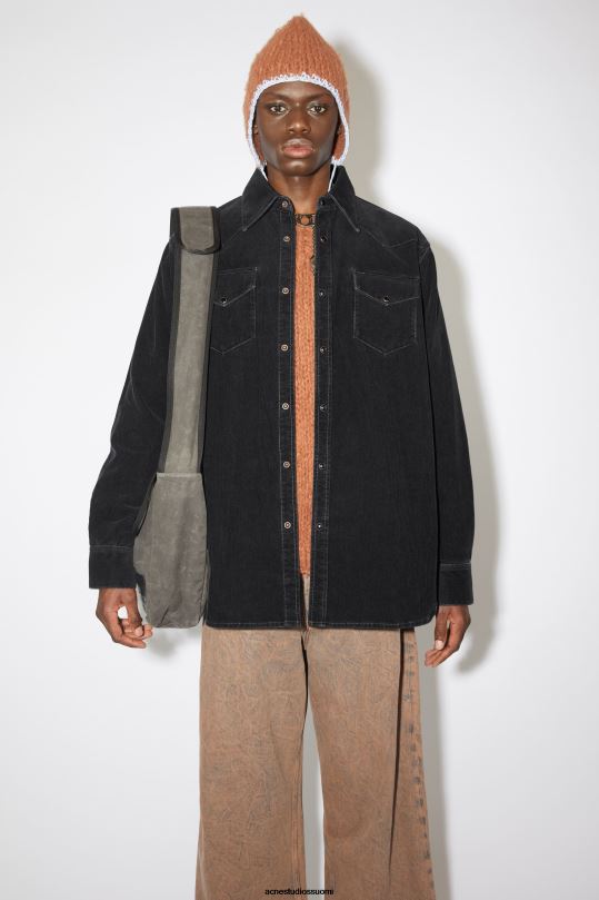 Acne Studios vaatteet musta 0VF2B1005 vakosametti napillinen paita