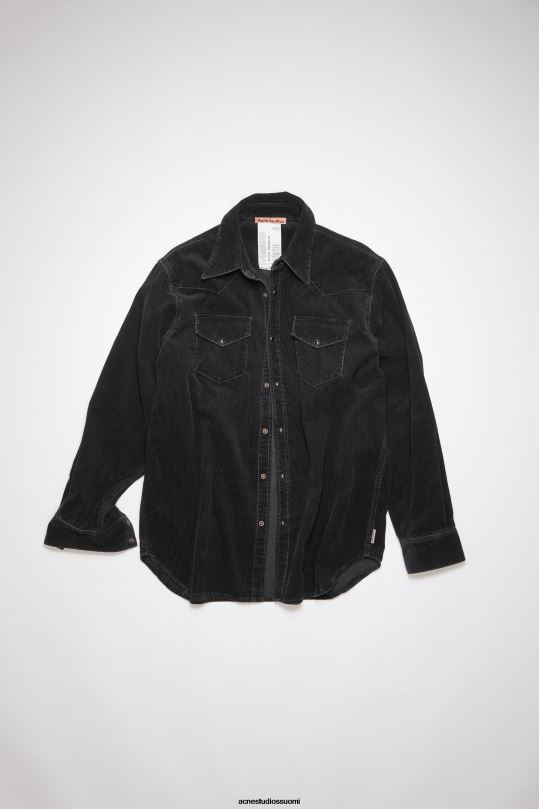 Acne Studios vaatteet musta 0VF2B1005 vakosametti napillinen paita