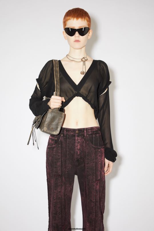 Acne Studios vaatteet musta 0VF2B184 silkki halkaistu yläkiitorata show