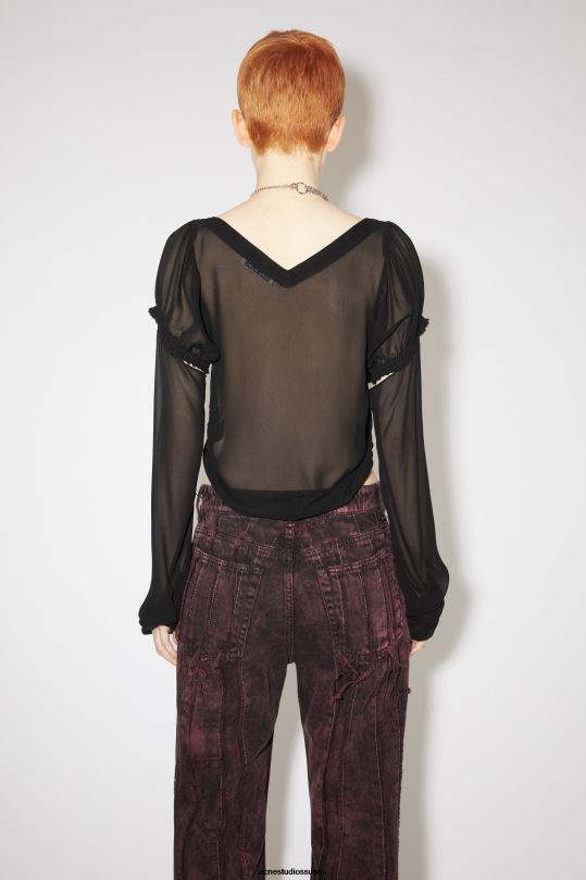 Acne Studios vaatteet musta 0VF2B184 silkki halkaistu yläkiitorata show