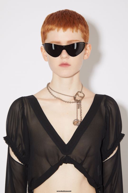 Acne Studios vaatteet musta 0VF2B184 silkki halkaistu yläkiitorata show