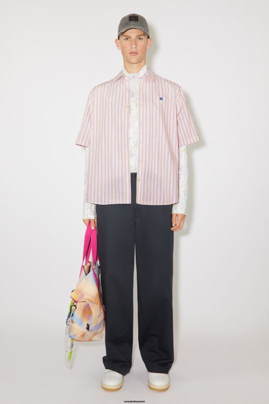 Acne Studios vaatteet pinkki/keltainen 0VF2B1000 raidallinen napillinen paita unisex