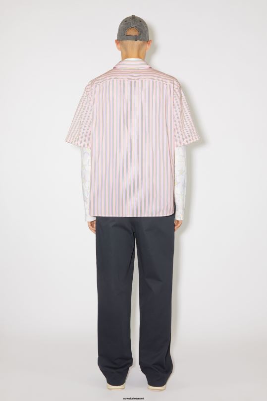 Acne Studios vaatteet pinkki/keltainen 0VF2B1000 raidallinen napillinen paita unisex
